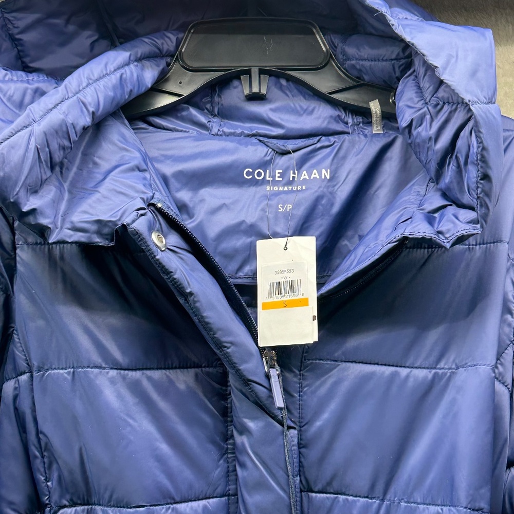 Cole Haan Signature Lightweight Puffer Coat Navy Blue Size Small - Picture 4 of 6